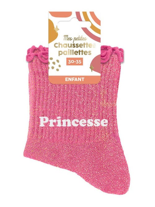 Paire de chaussettes pour fillette paillettes à feston rose princesse - Kiabi
