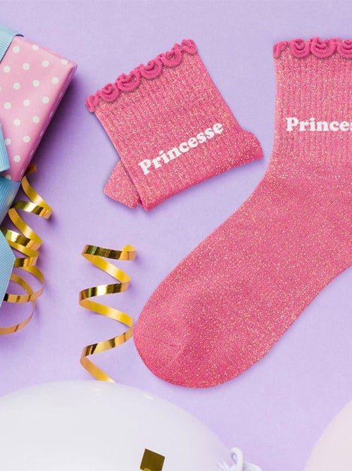 Paire de chaussettes pour fillette paillettes à feston rose princesse - Kiabi