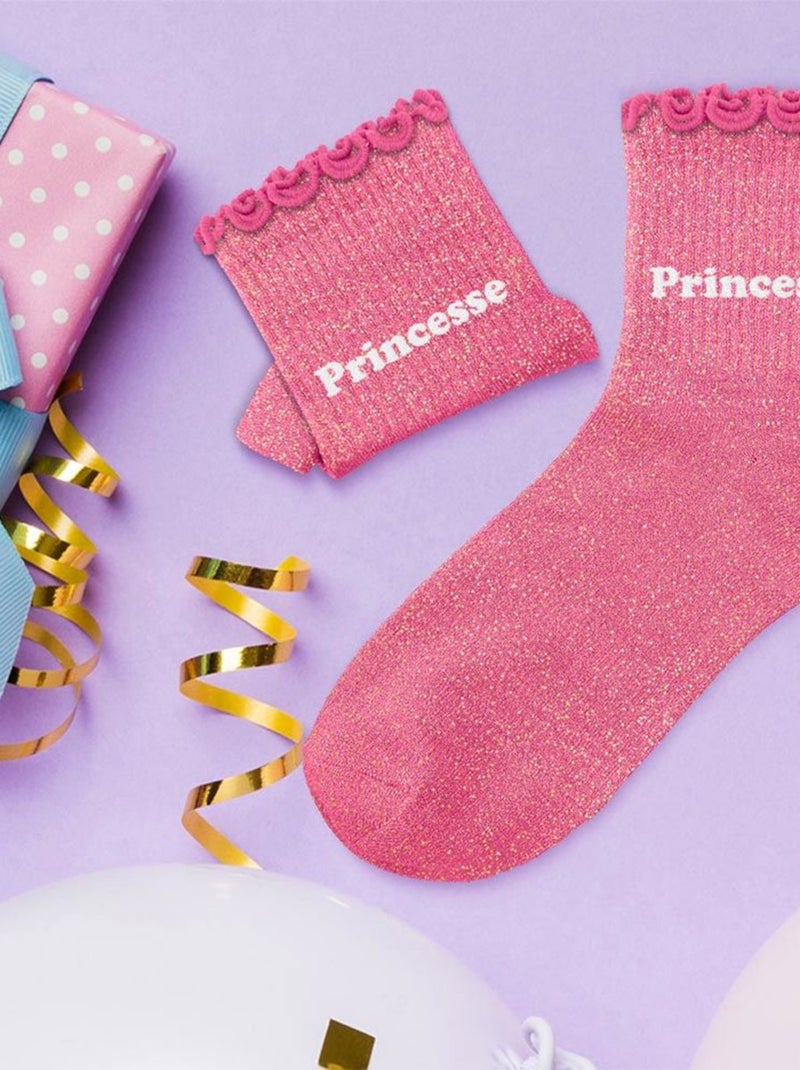 Paire de chaussettes pour fillette paillettes à feston rose princesse Rose - Kiabi