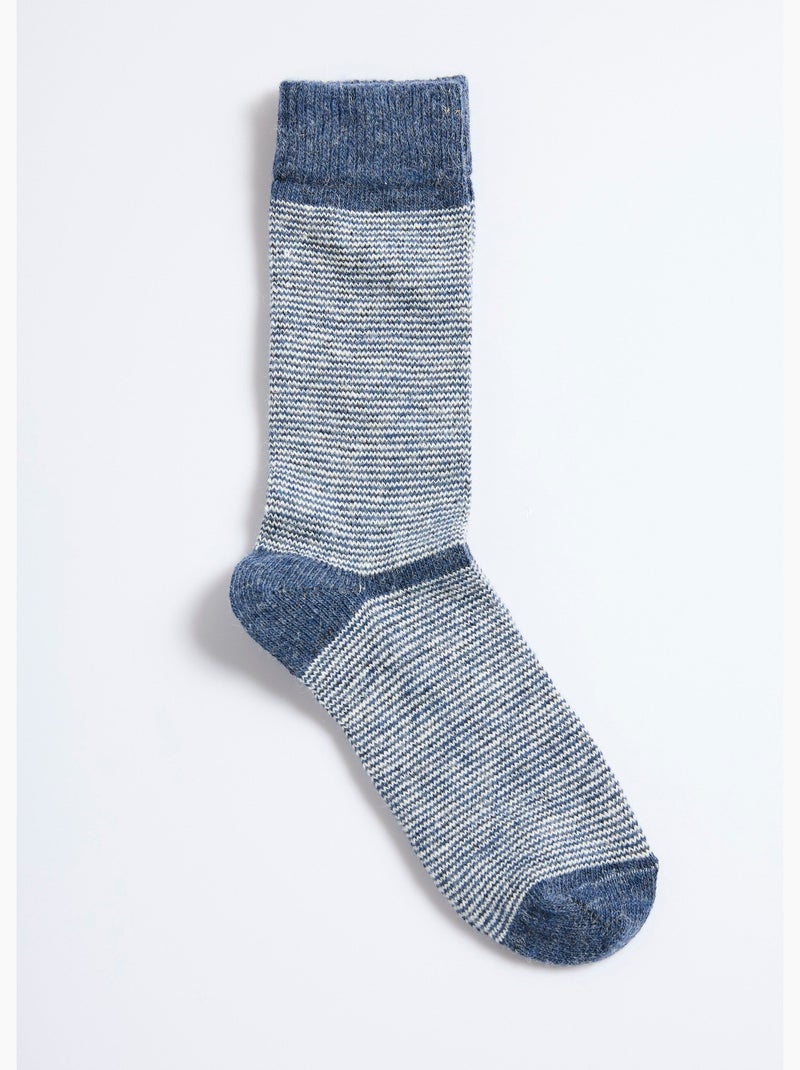 Paire de chaussettes rayées chaudes avec laine Bleu - Kiabi