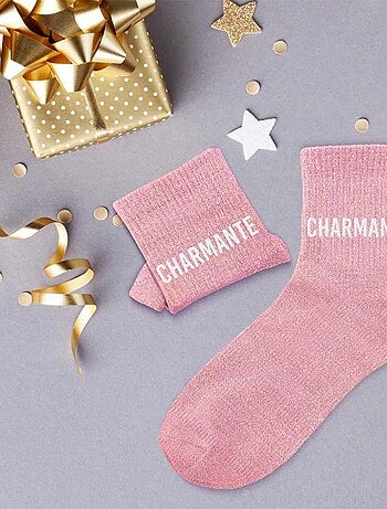 Paire de chaussettes rose pailletées Charmante