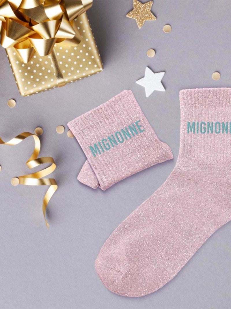 Paire de chaussettes roses à paillettes Mignonne Rose - Kiabi