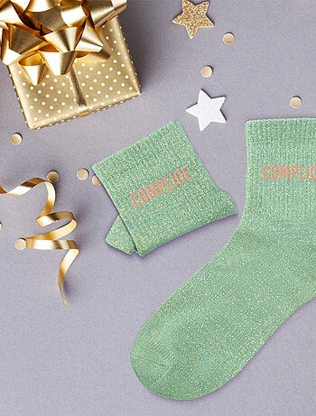 Paire de chaussettes vert clair à paillettes Complice