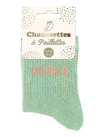 Paire de chaussettes vert clair à paillettes Complice