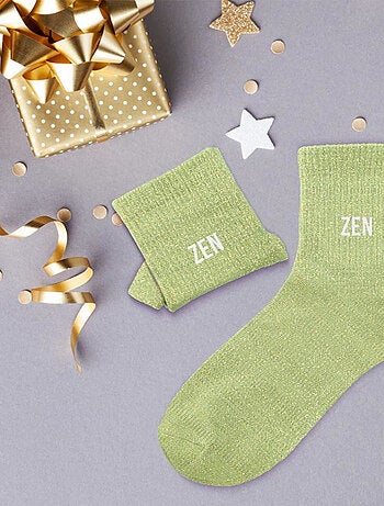 Paire de chaussettes vert clair à paillettes Zen