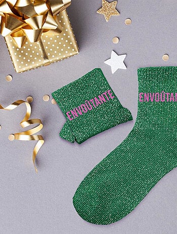 Paire de chaussettes vertes à paillettes Envoutante