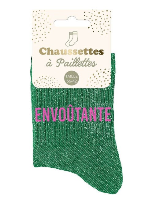 Paire de chaussettes vertes à paillettes Envoutante - Kiabi
