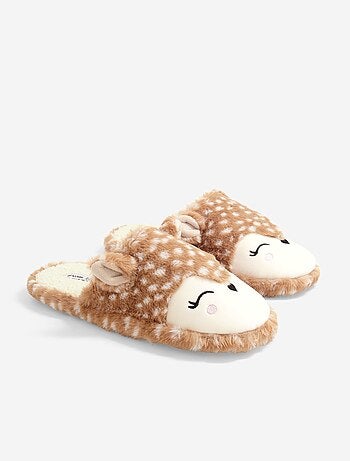 Paire de chaussons forme mule avec animations 'faon'
