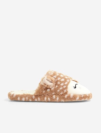 Paire de chaussons forme mule avec animations 'faon'