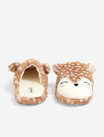 Paire de chaussons forme mule avec animations 'faon'