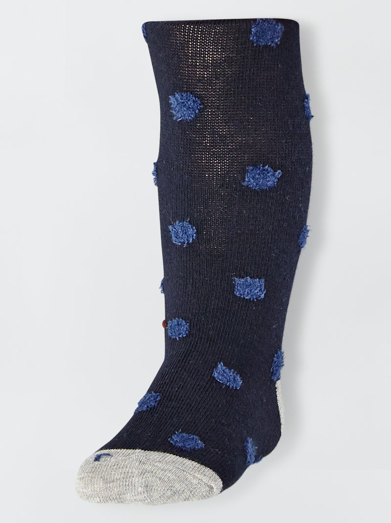 Paire de collants à pois fantaisie bleu marine - Kiabi