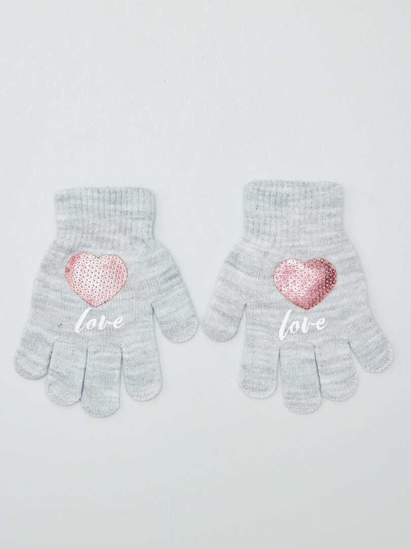 Paire de gants avec 'cœurs en sequins' Gris - Kiabi