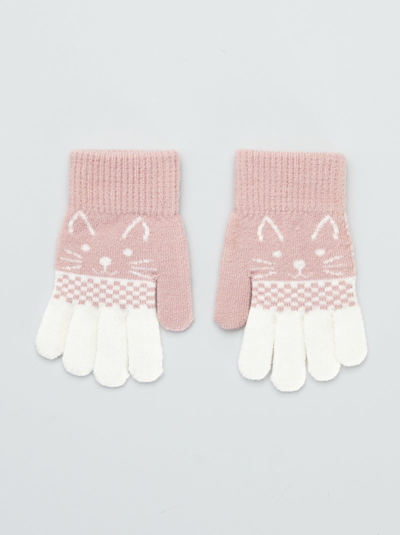 Paire de gants 'chat' rose - Kiabi