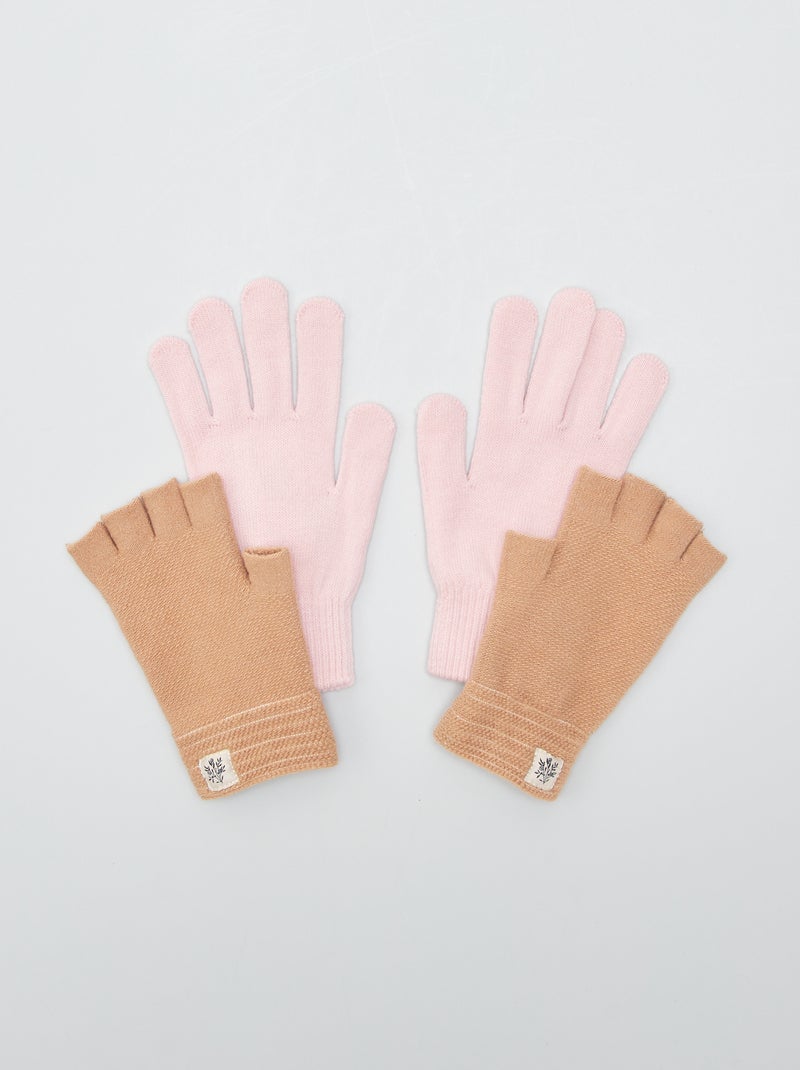 Paire de gants et mitaines - 2 pièces Rose/marron - Kiabi