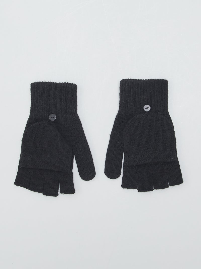 Paire de gants et mitaines noir - Kiabi