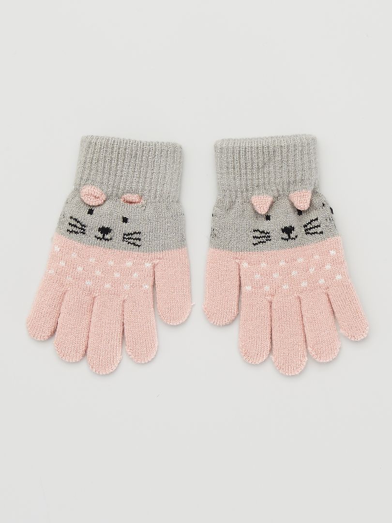 Paire de gants gris/rose - Kiabi