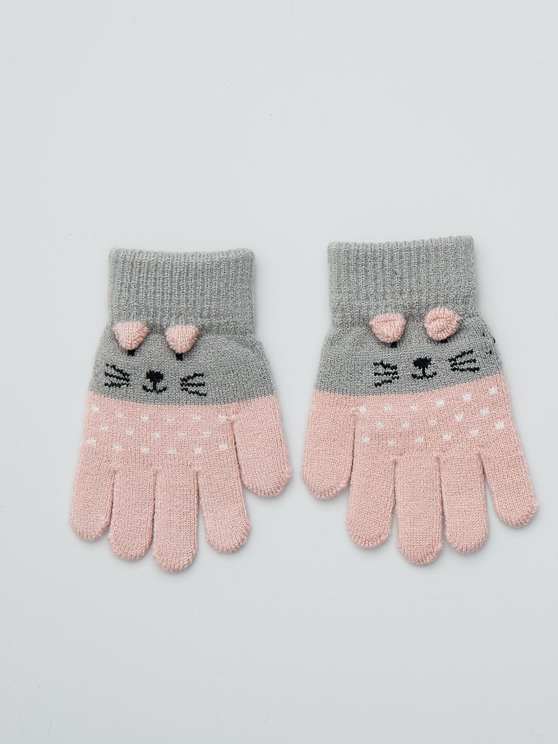 Paire de gants imprimé souris rose/gris - Kiabi