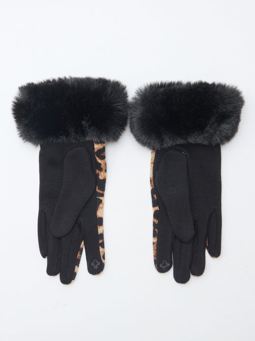 Paire de gants léopard effet pelucheux 8x25 cm - Kiabi