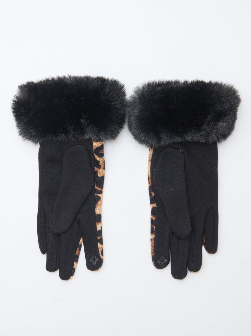Paire de gants léopard effet pelucheux 8x25 cm Noir - Kiabi