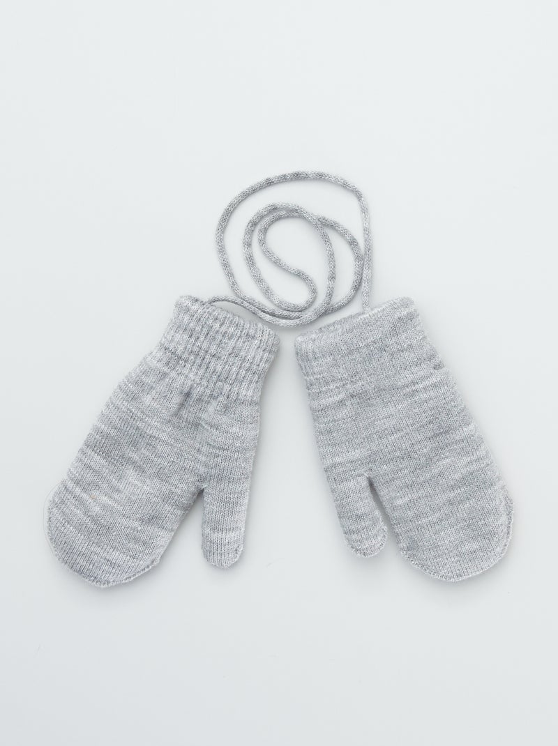 Paire de moufles unie avec lien Gris - Kiabi