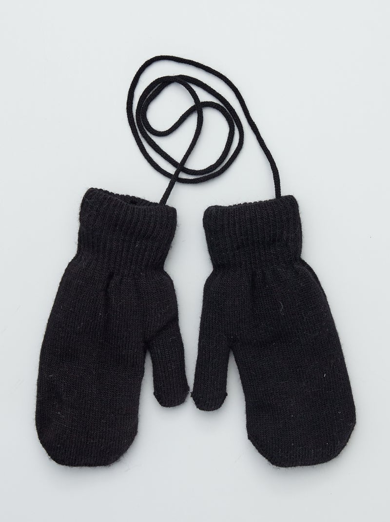 Paire de moufles unie avec lien noir - Kiabi