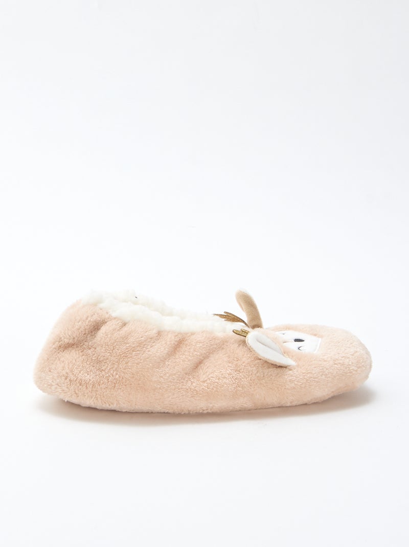 Paire de pantoufles fourrée fantaisie Beige - Kiabi