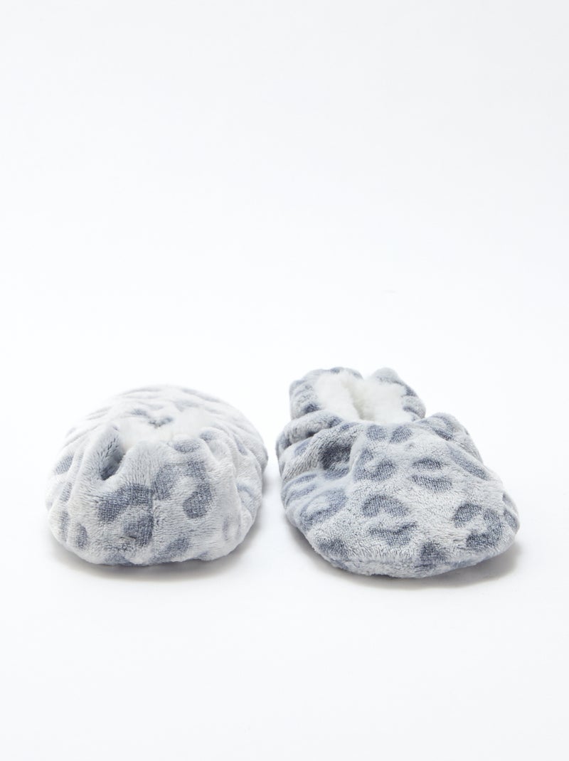 Paire de pantoufles fourrée fantaisie Gris - Kiabi