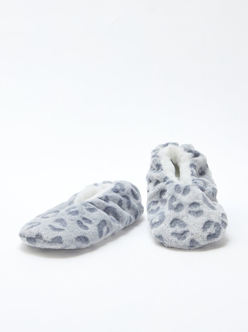 Paire de pantoufles fourrée fantaisie Gris - Kiabi