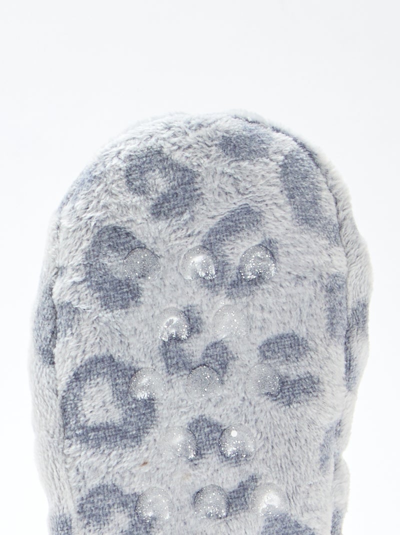 Paire de pantoufles fourrée fantaisie Gris - Kiabi
