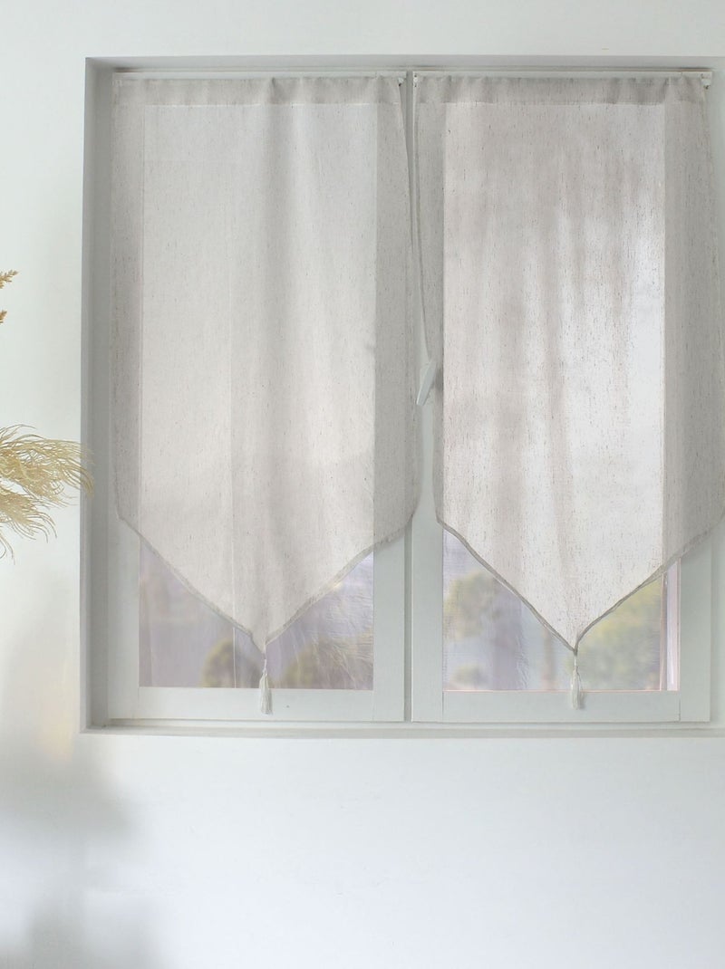 Paire de petits rideaux aspect lin finition pointe Blanc - Kiabi