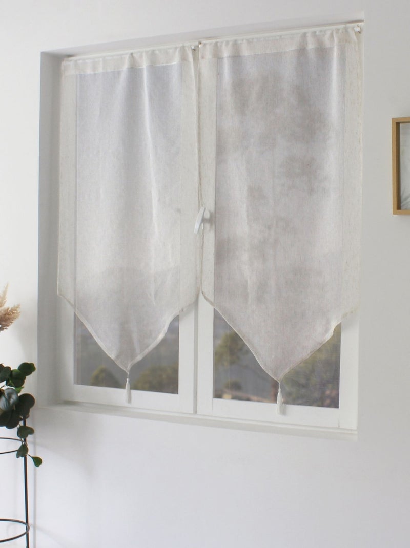 Paire de petits rideaux aspect lin finition pointe Blanc - Kiabi