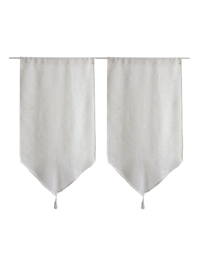 Paire de petits rideaux aspect lin finition pointe Blanc - Kiabi