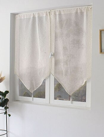 Paire de petits rideaux aspect lin finition pointe