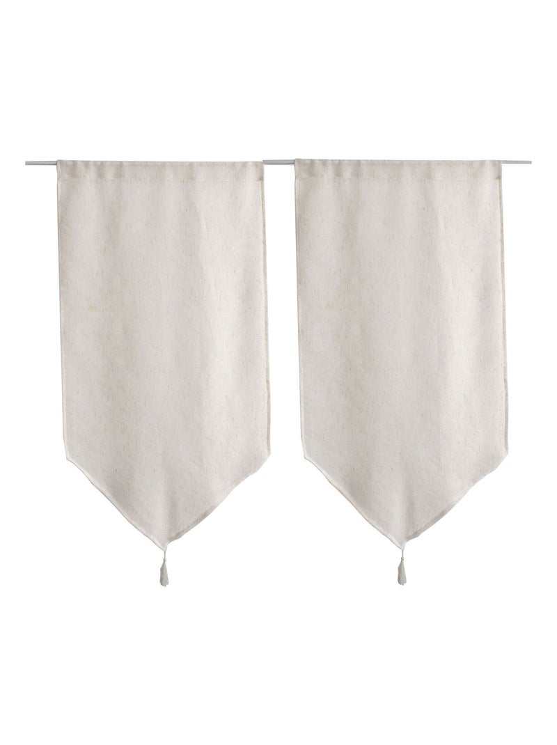 Paire de petits rideaux aspect lin finition pointe Ecru - Kiabi