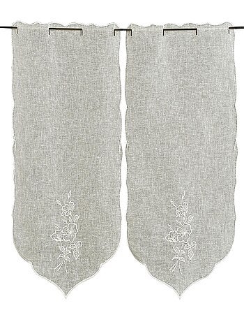 Paire de petits rideaux brodés "Fleurs