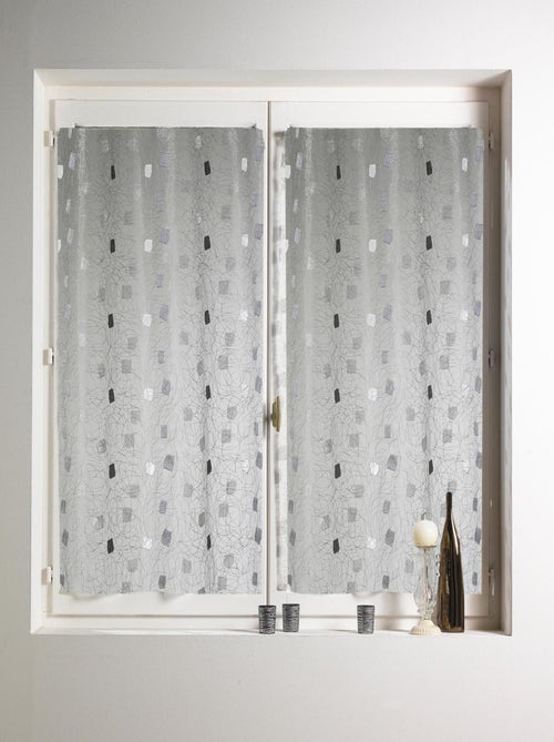 Paire de petits rideaux  droit Jacquard brodés 'Carrés' - Kiabi