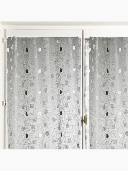 Paire de petits rideaux  droit Jacquard brodés 'Carrés' - Kiabi