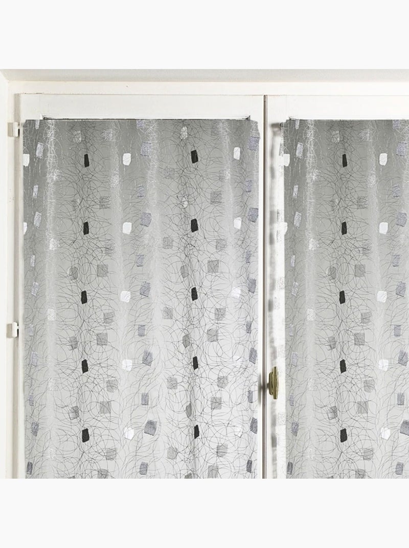 Paire de petits rideaux  droit jacquard brodés 'carrés' Gris clair - Kiabi