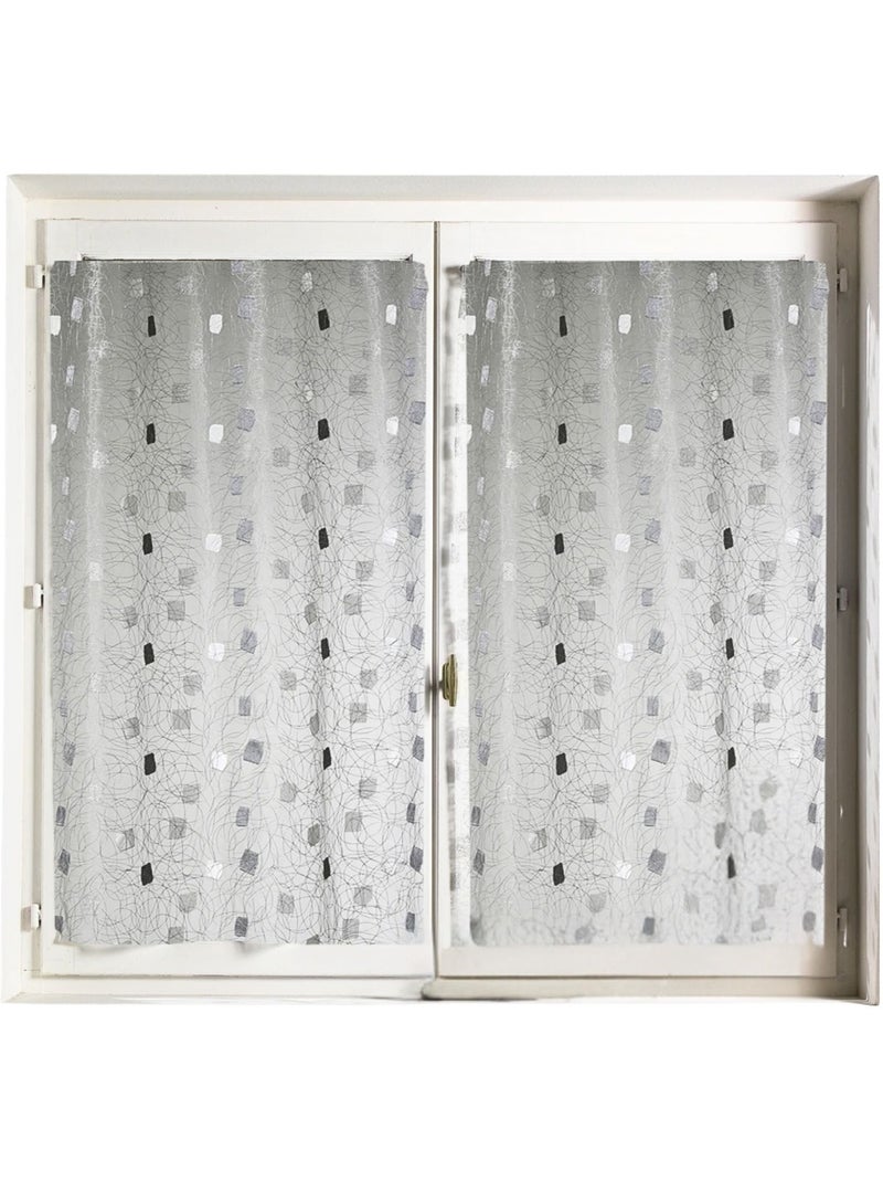 Paire de petits rideaux  droit jacquard brodés 'carrés' Gris clair - Kiabi