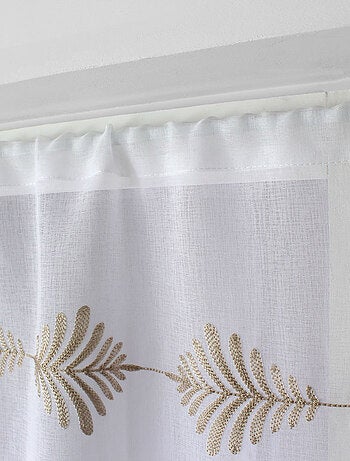 Paire de petits vitrages brodés feuillage