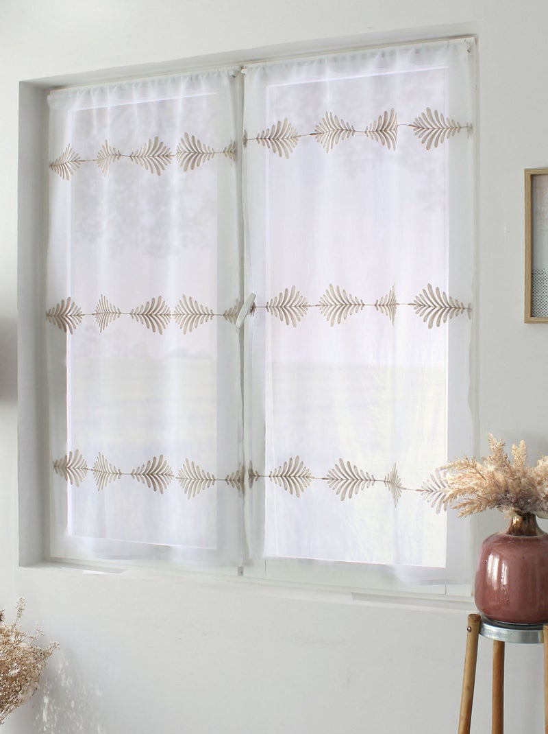 Paire de petits vitrages brodés feuillage Beige - Kiabi