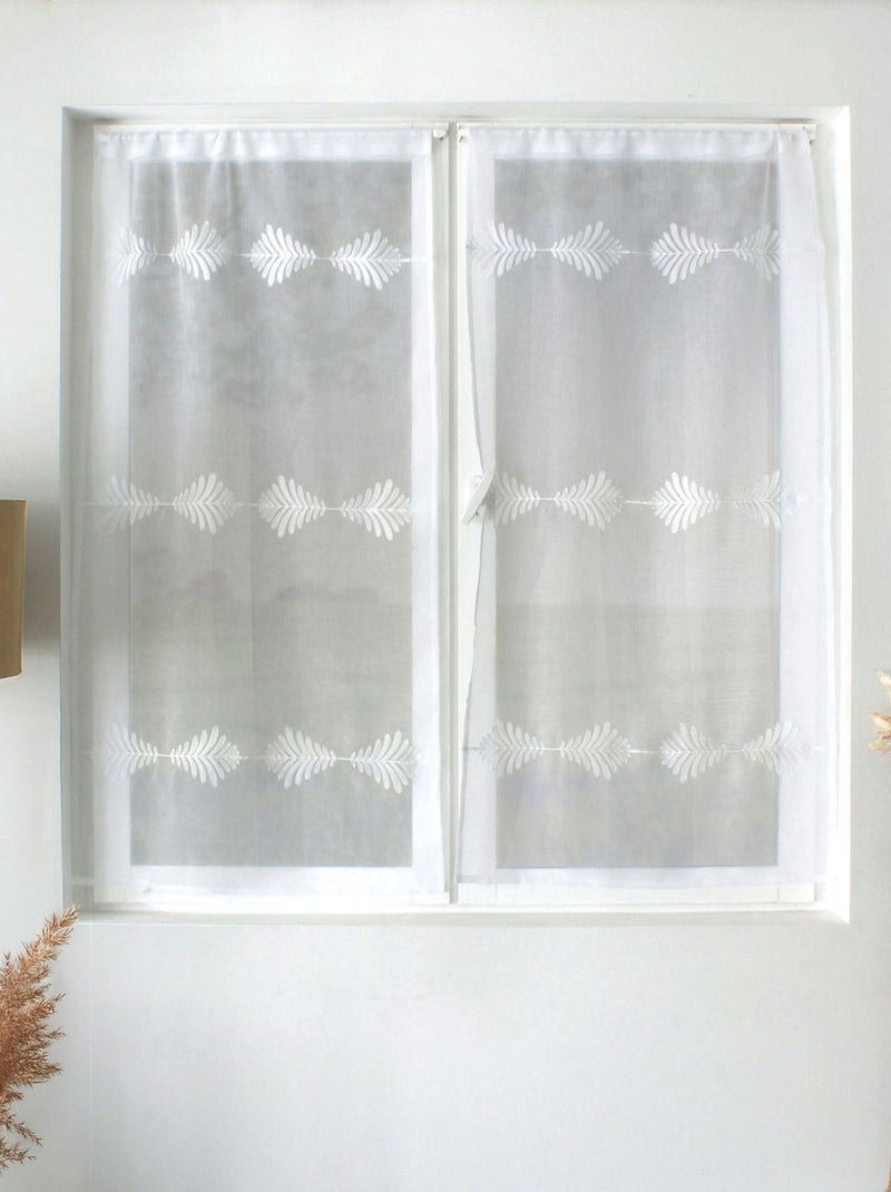 Paire de petits vitrages brodés feuillage Blanc - Kiabi
