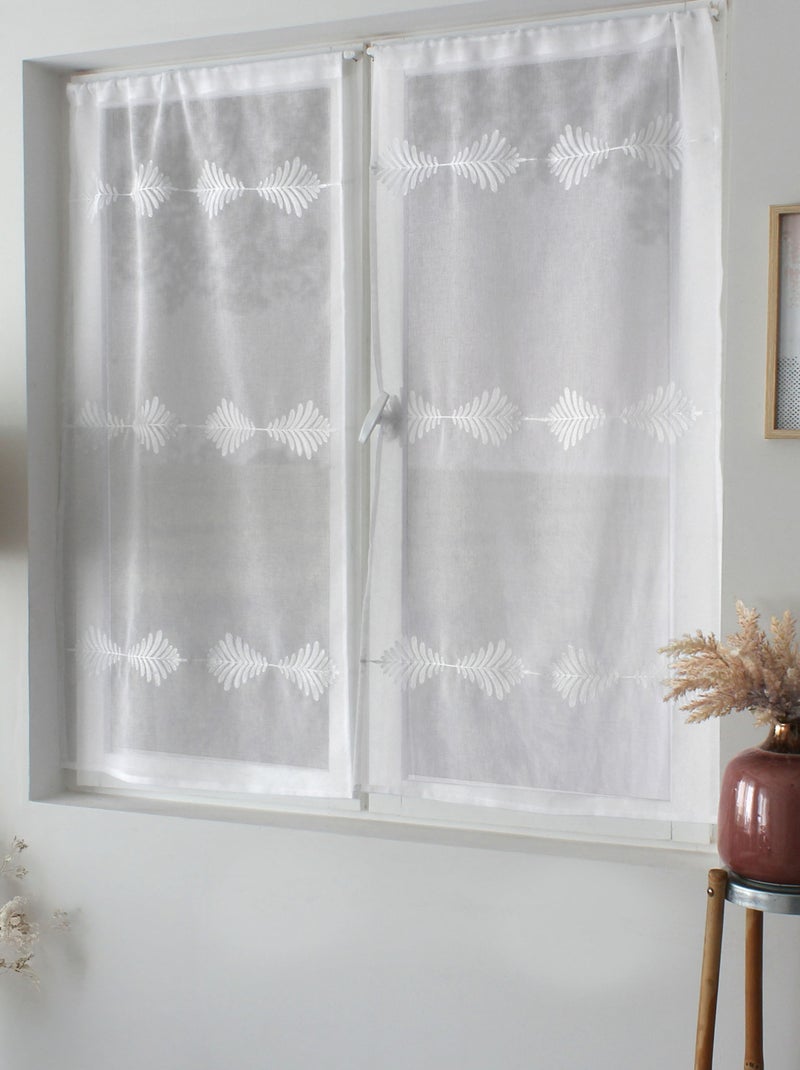 Paire de petits vitrages brodés feuillage Blanc - Kiabi