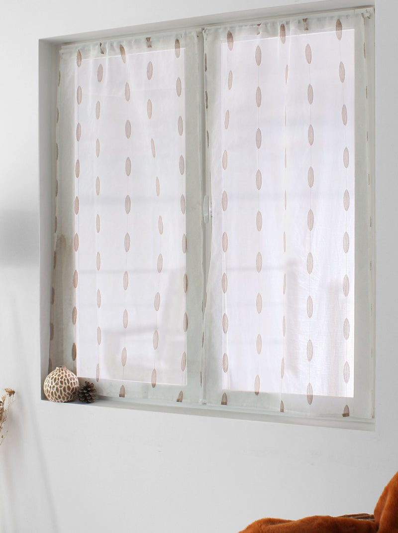 Paire de petits vitrages jacquard motif ovale Bois naturel - Kiabi