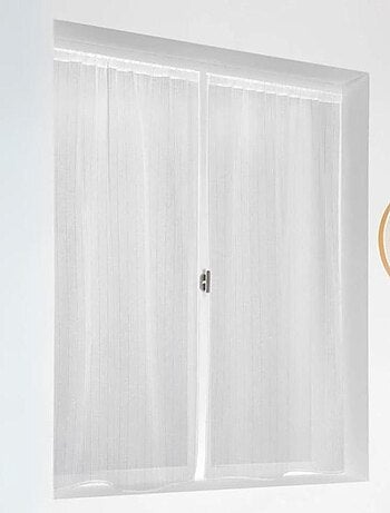 Paire de petits voilages à fines rayures armurées