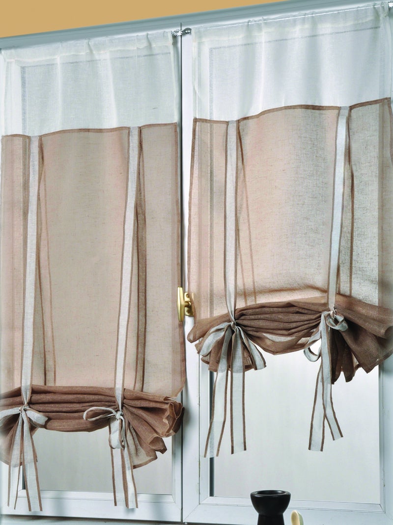 Paire de petits voilages à Remonter 2 Tons Beige - Kiabi