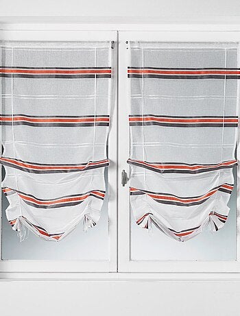 Paire de petits voilages à remonter en étamine à rayures horizontales