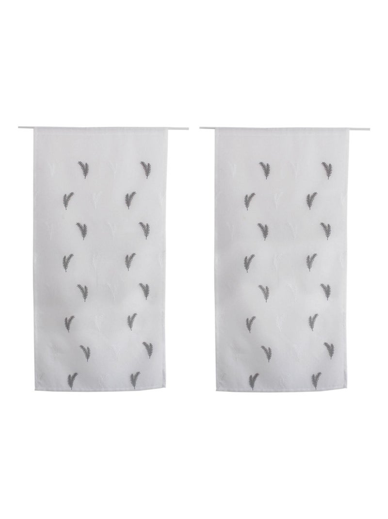 Paire de petits voilages aux broderies bicolores Gris clair - Kiabi
