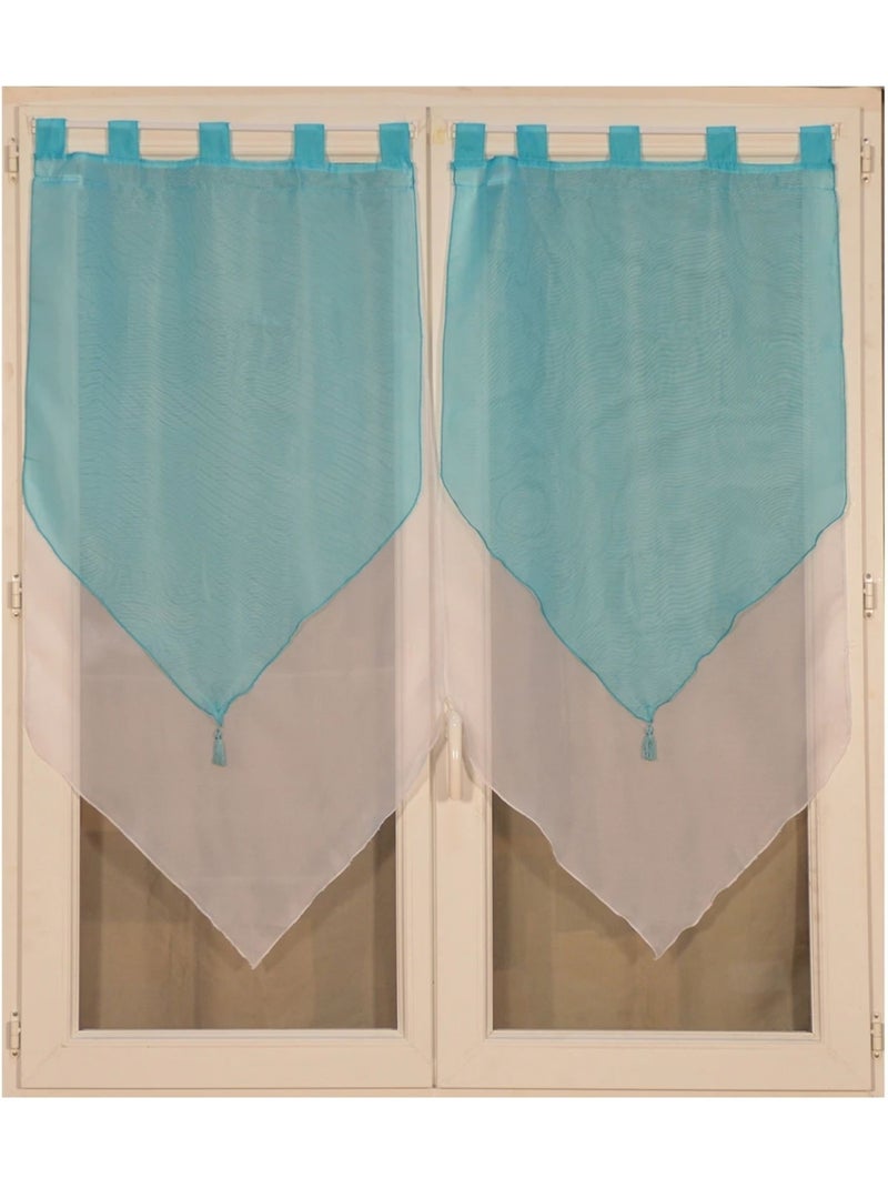 Paire de petits voilages bicolores à pompon Bleu - Kiabi