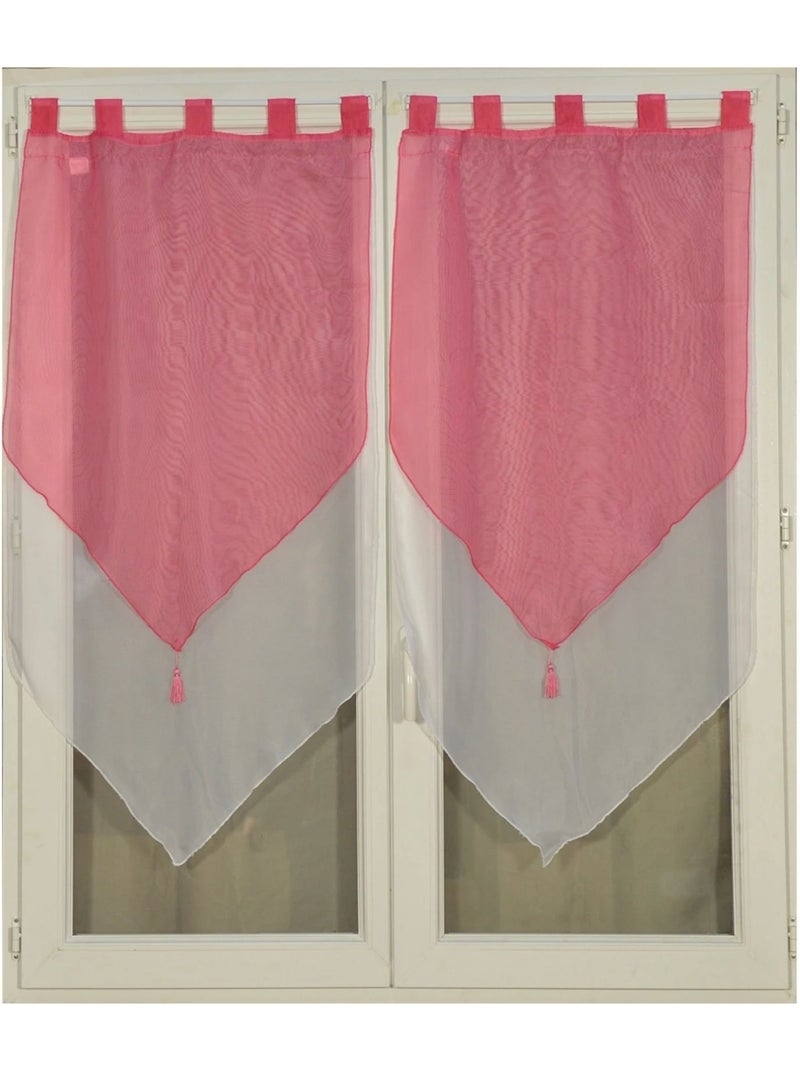 Paire de petits voilages bicolores à pompon Rose - Kiabi